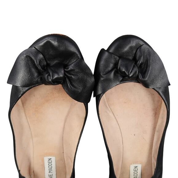 Steve Madden Shoes Womens 9.5 Ballet Flats Kortship Black Leather Bow Round Toe - Picture 7 of 11
